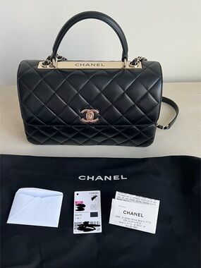 Chanel large trendy FLAP BAG WITH TOP HANDLE Lambskin & Gold-Tone Metal